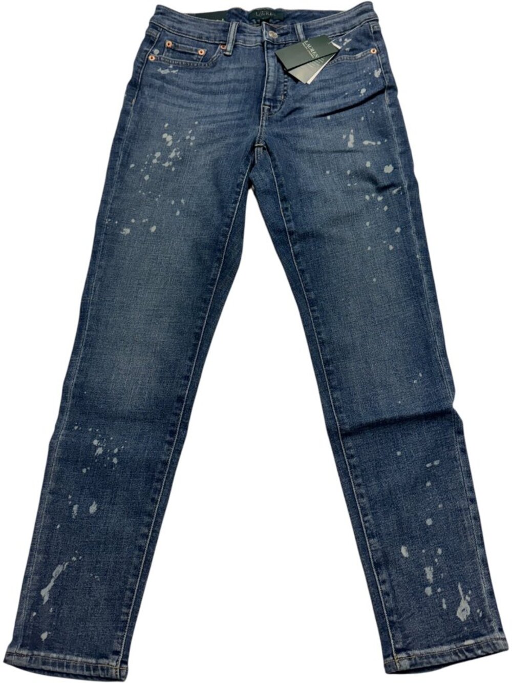 NWT Lauren Ralph Lauren Premier Skinny Ankle Jeans Size 4 Splatter Wash